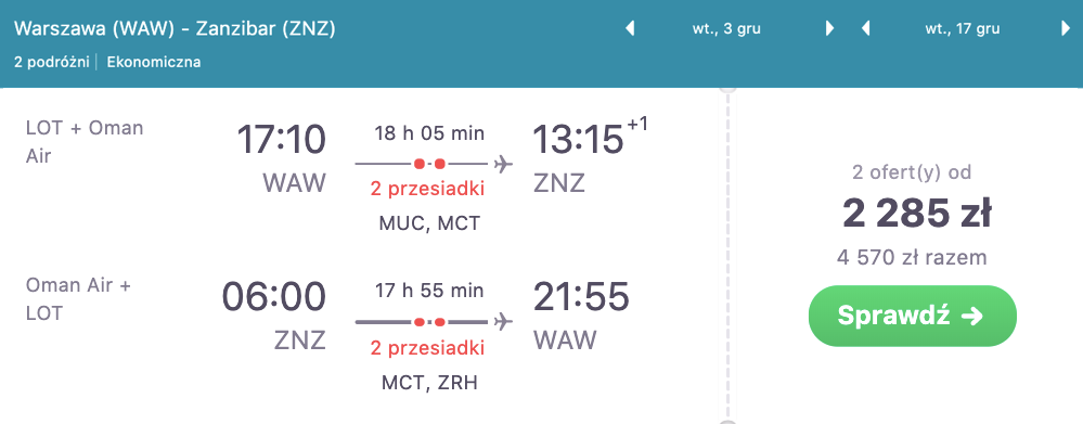 zarezerwuj loty na zanzibar