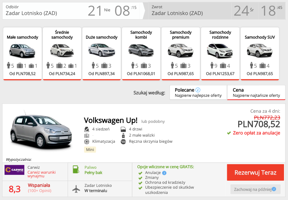 zarezerwuj auto w zadarze