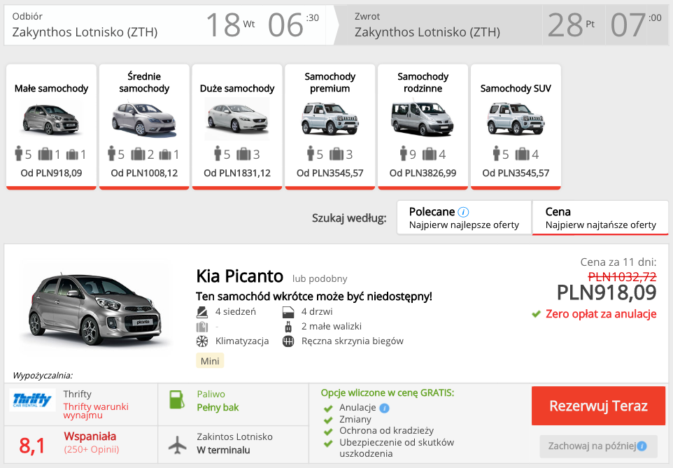 zarezerwuj auto na zakintos