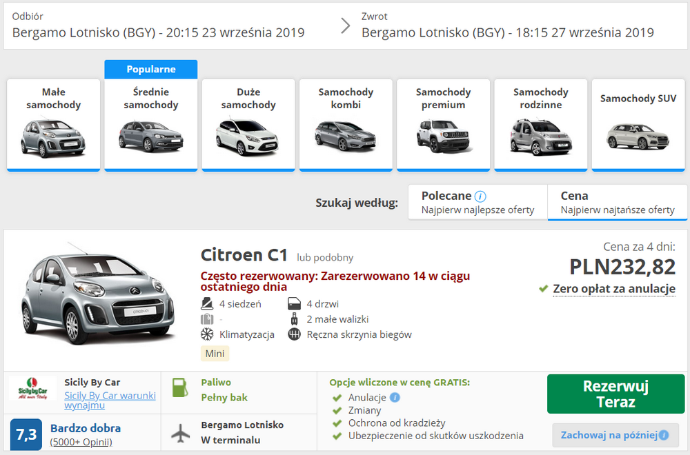 bergamo auto wypożyczenie