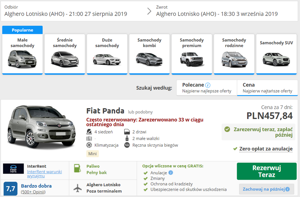 wypożyczenie auta na Sardynii