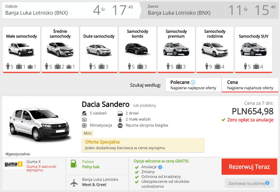 zarezerwuj auto w sni