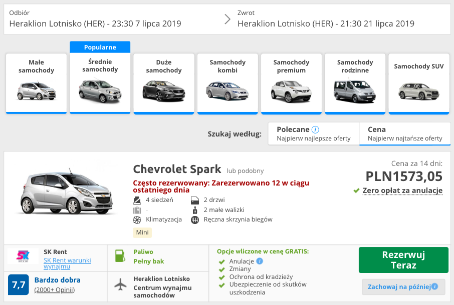 zarezerwuj auto na krecie