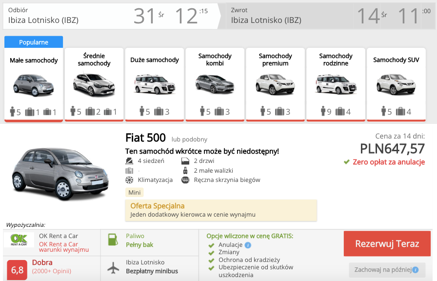 zarezerwuj auto na ibizie