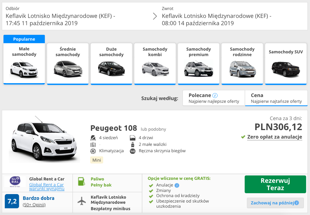 zarezerwuj auto na islandii