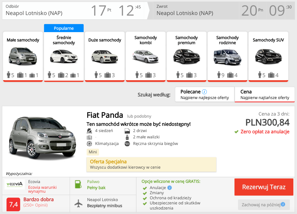 zarezerwuj auto w neapolu