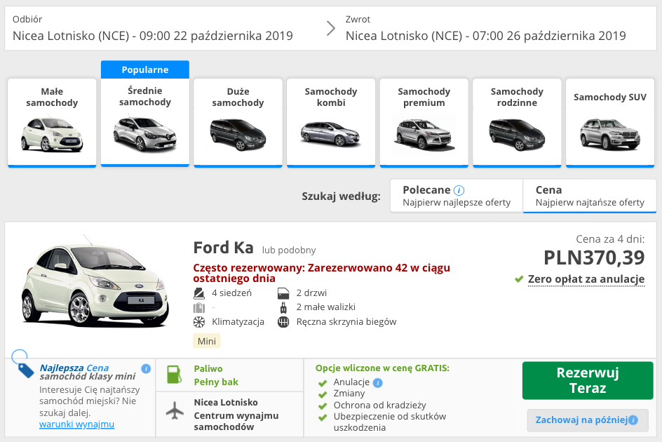 zarezerwuj auto w nciei