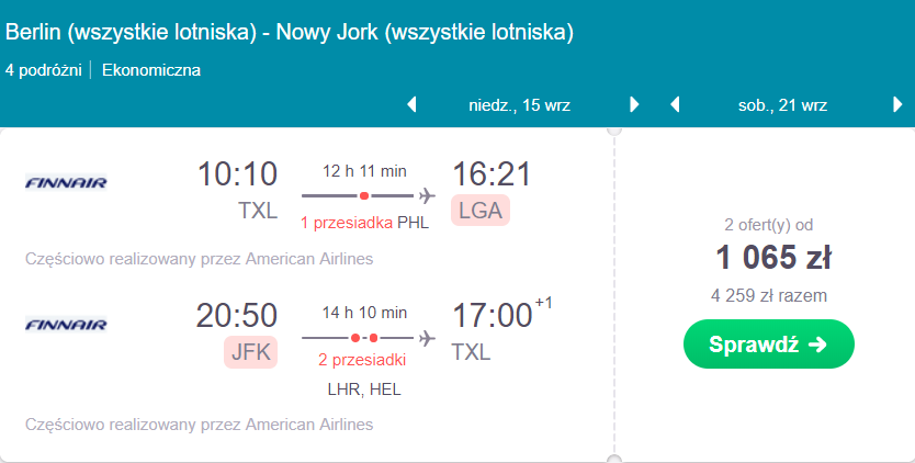 loty do nowego jorku