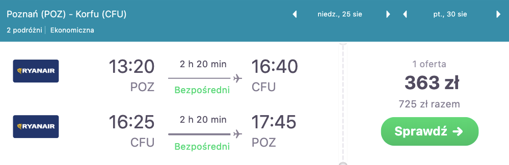 zarezerwuj loty na korfu