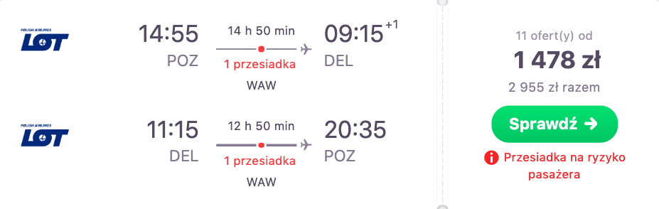 zarezerwuj loty do delhi