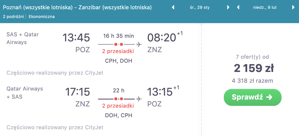 zarezerwuj loty na zanzibar