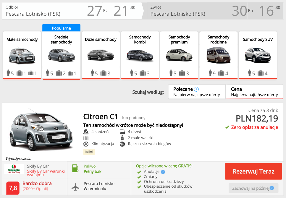 zarezerwuj auto w psr