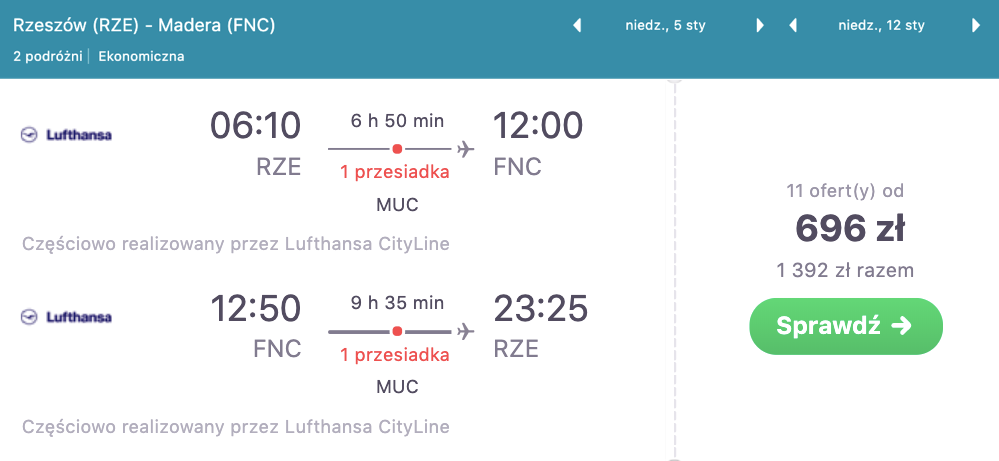 zarezerwuj loty na madere