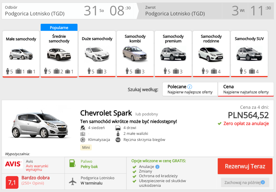 zarezerwuj auto w tgd