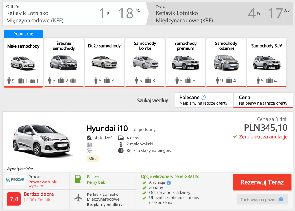 zarezerwuj auto na islandii