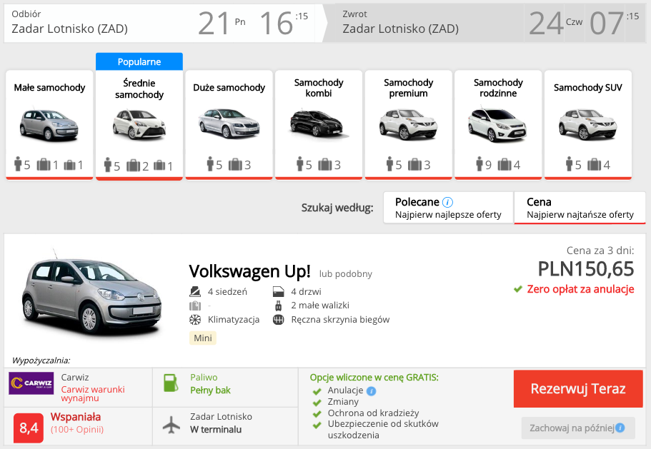 zarezerwuj auto w zadarze