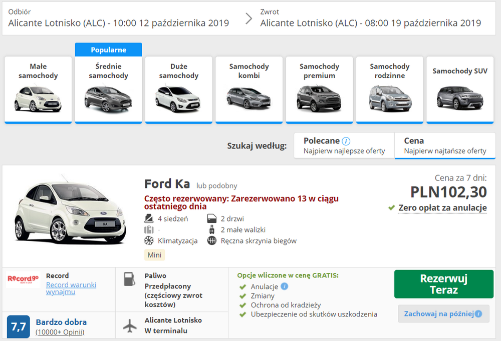 auto alicante wypożyczenie