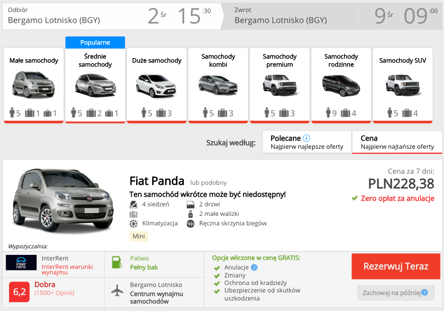 zarezerwuj auto w begramo