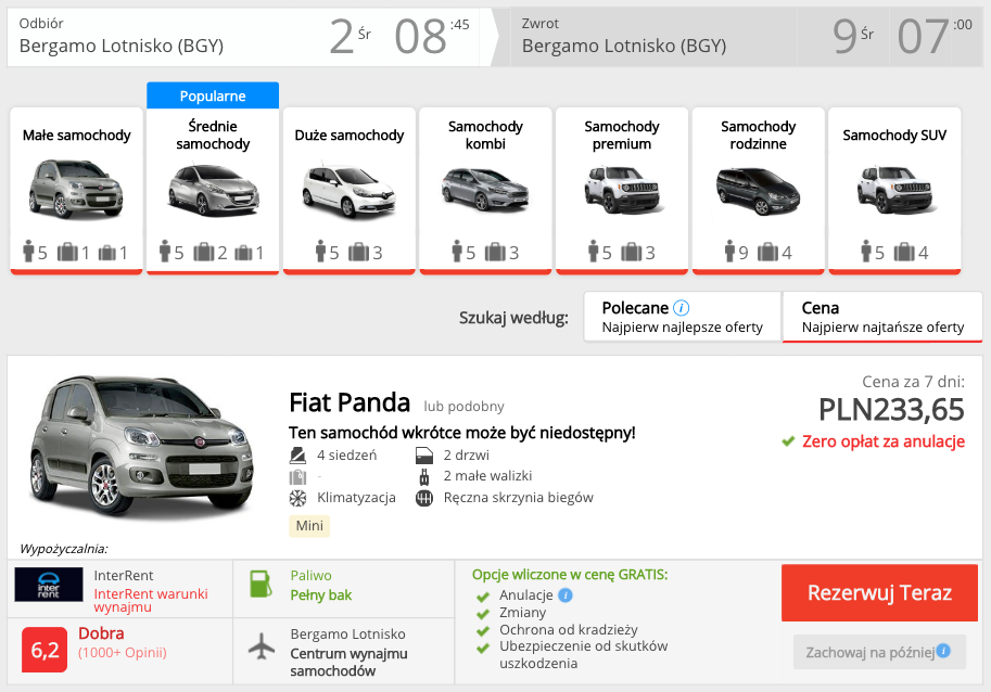 zarezerwuj auto w bergamo