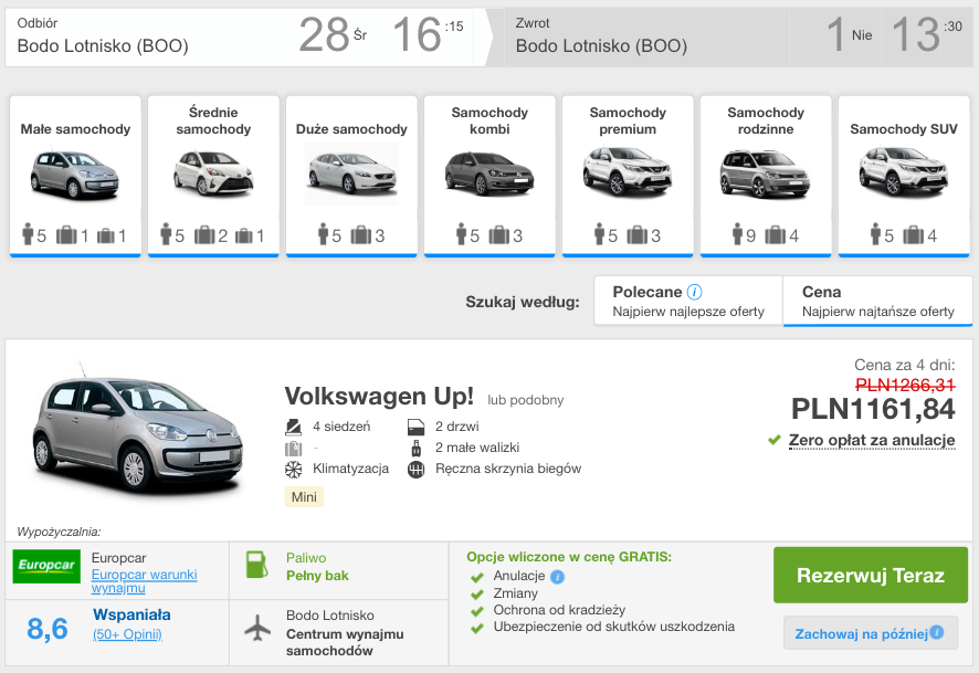 zarezerwuj auto w bodo