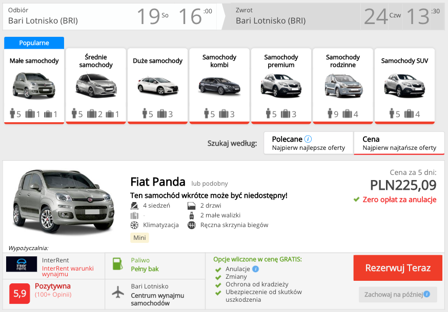 zarezerwuj auto w bari