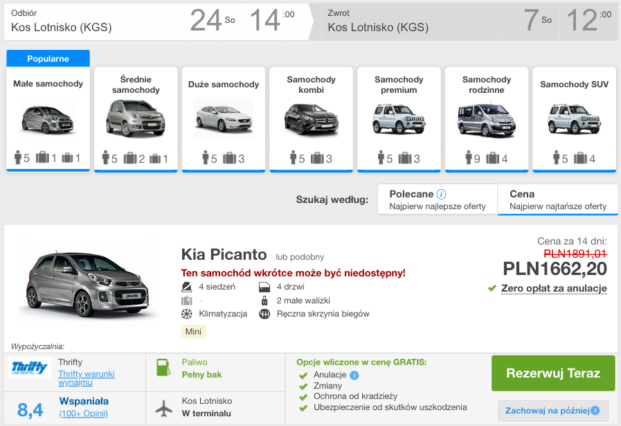 zarezerwuj auto na kos