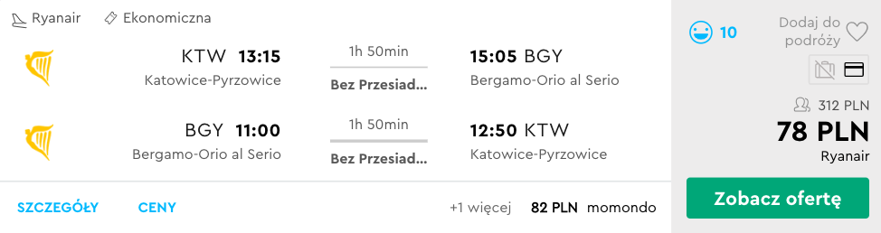 zarezerwuj loty do bergamo