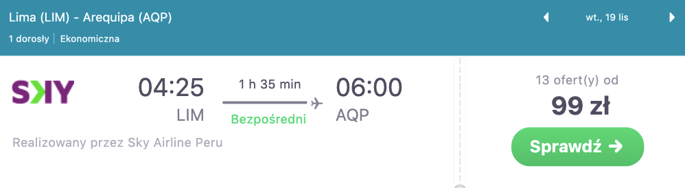 zarezerwuj loty do Arequipy