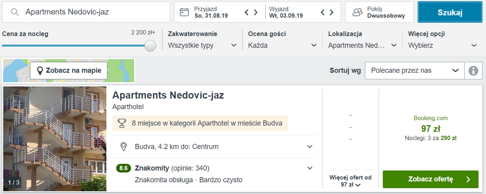 czarnogóra noclegi