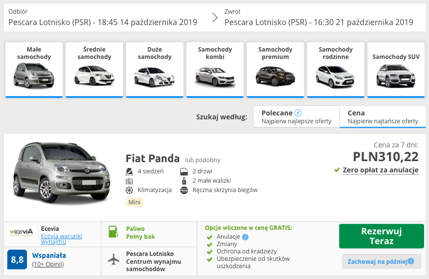 zarezerwuj auto w pescarze