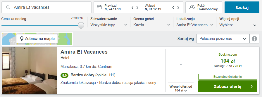 Rezerwacja hotelu w Marrakeszu