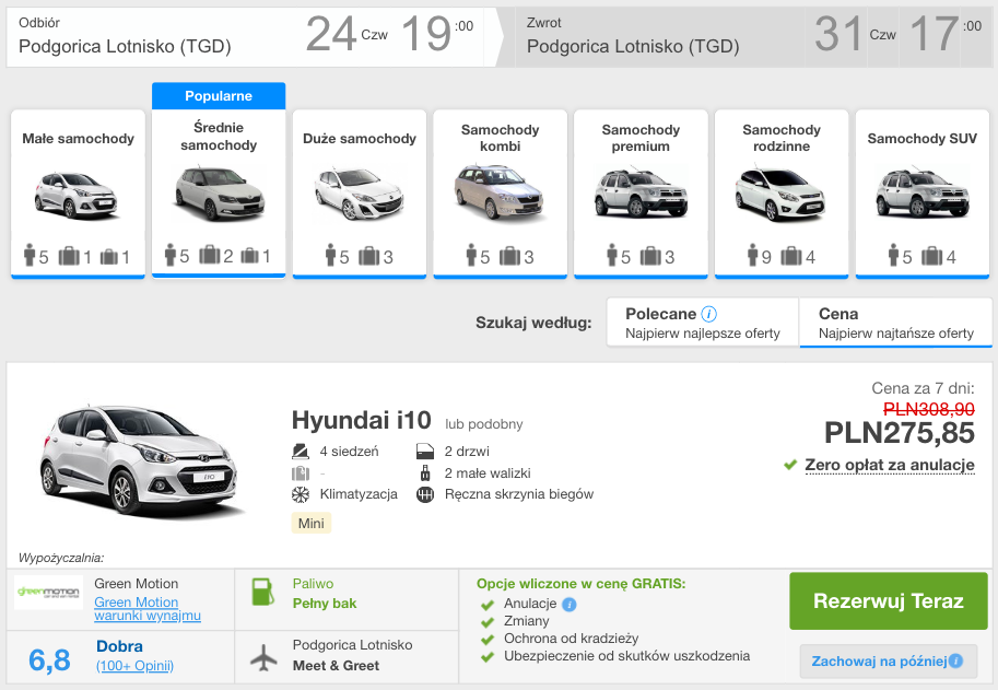 zarezerwuj auto w podgoricy