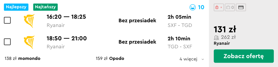 zarezerwuj loty do podgoricy