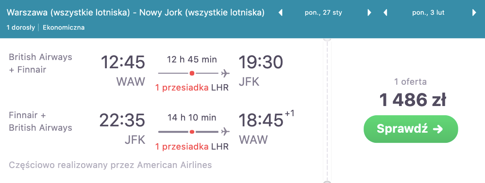 zarezerwuj loty do nowego jorku