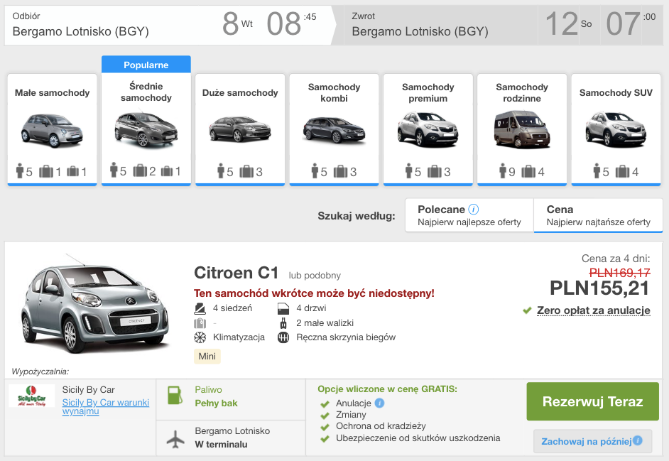 zarezerwuj auto w bregamo