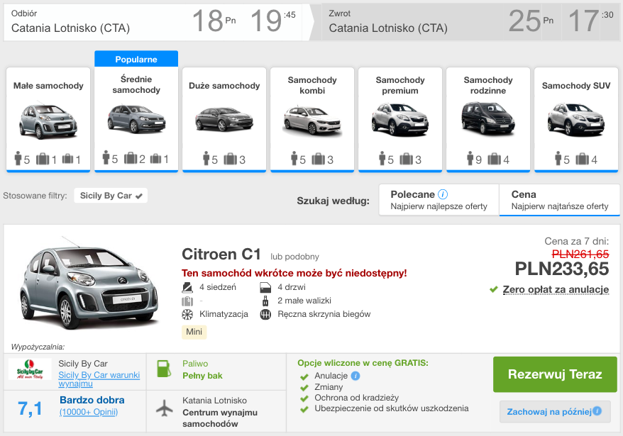 zarezerwuj auto w katanii
