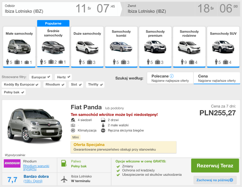 zarezerwuj auto na ibizie