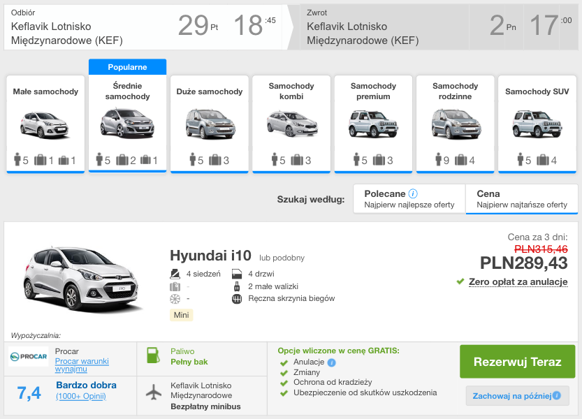 zarezerwuj auto na islandii