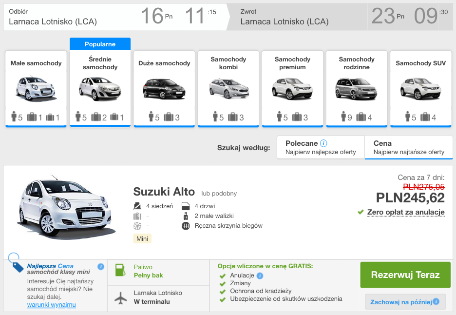 zarezerwuj auto w larnace