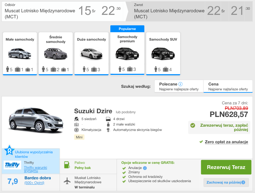 zarezerwuj auto w maskacie