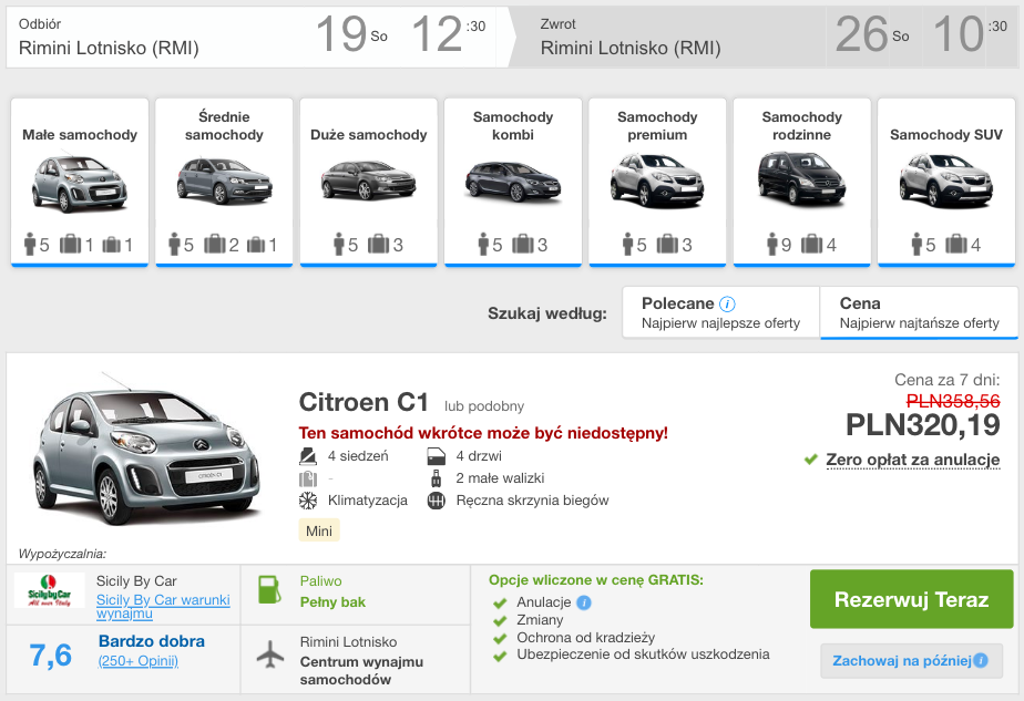 zarezerwuj auto w rimini
