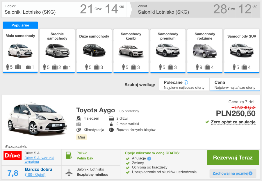 zarezerwuj auto w salonikach