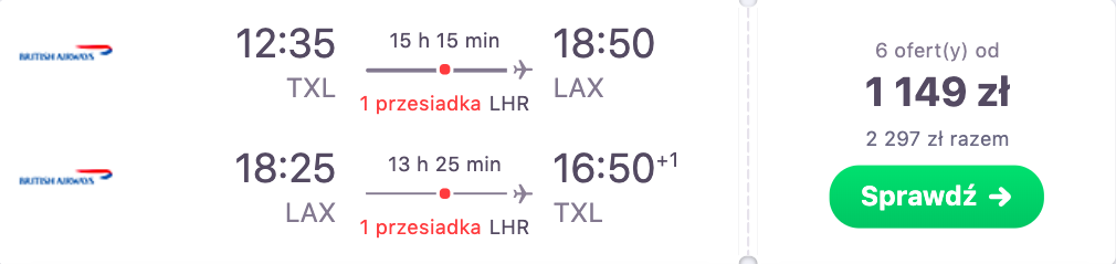 zarezerwuj loty do los angeles