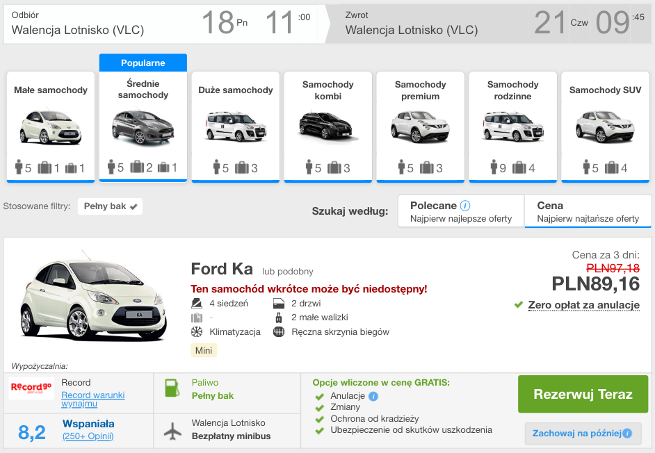 zarezerwuj auto w walencji
