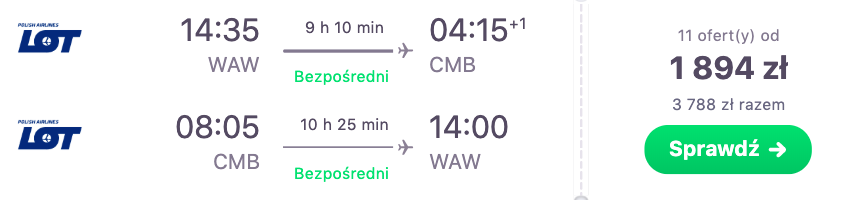 zarezerwuj loty od kolombo