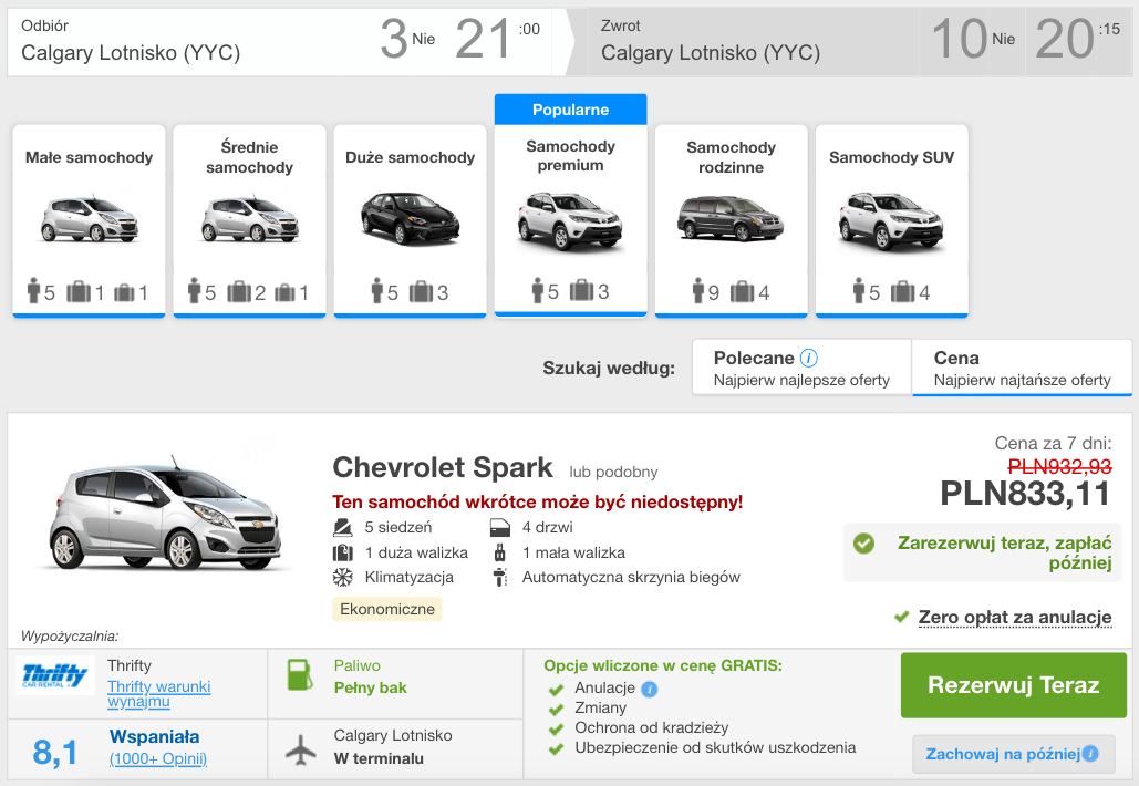 zarezerwuj auto w kanadzie