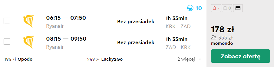 zadar loty