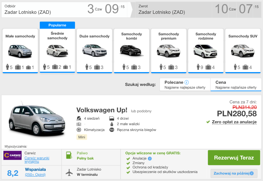 zarezerwuj auto w zadarze