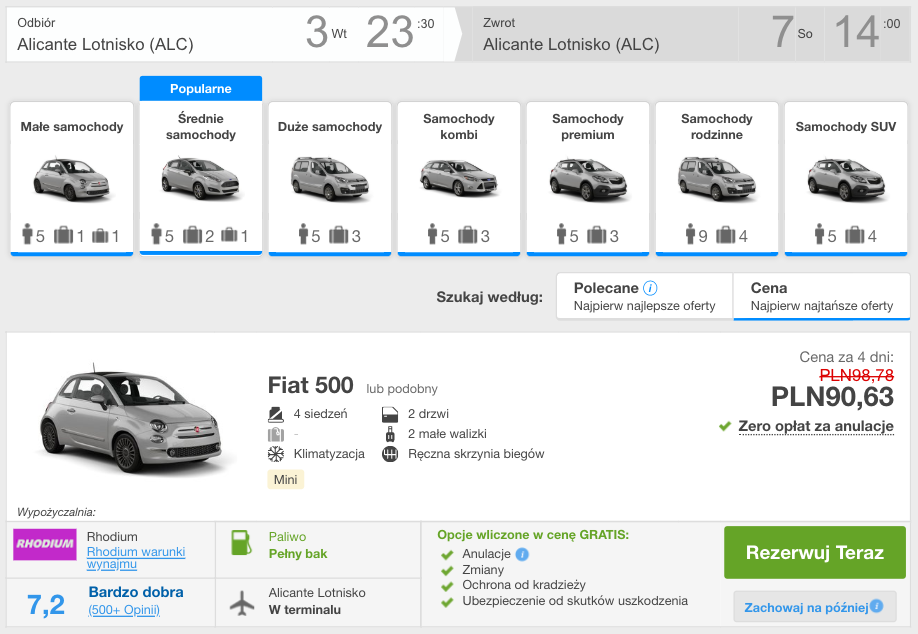 zarezerwuj auto w alicante