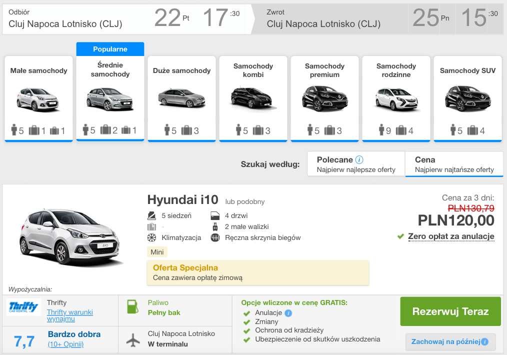 zarezerwuj auto w rumunii